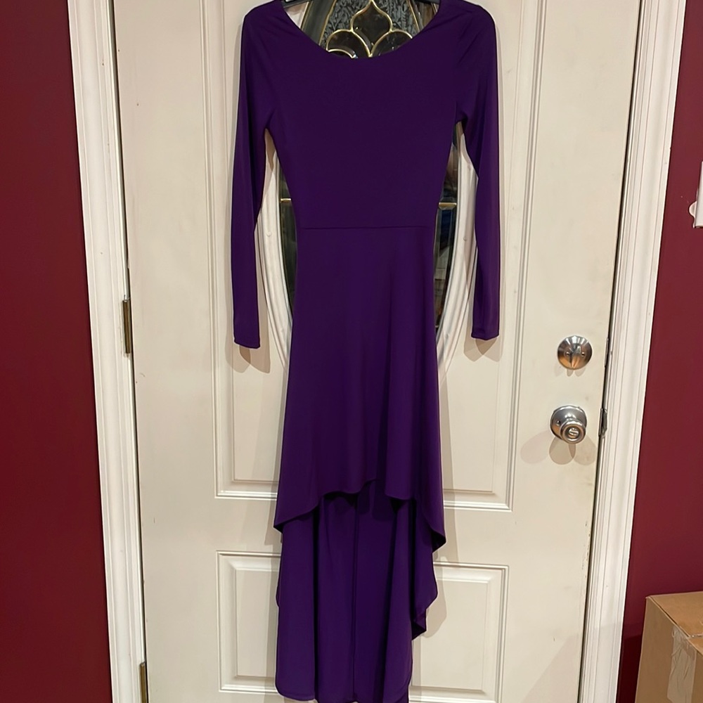 VENUS purple high low, cris-cross cutout back dress